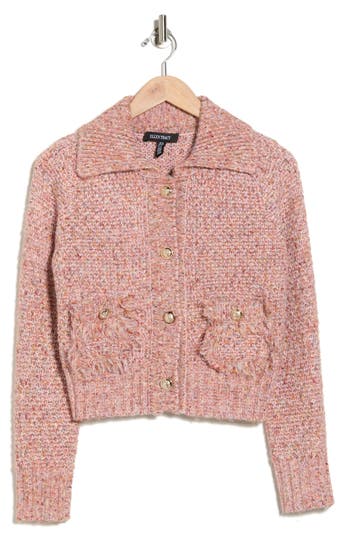 Ellen Tracy Marled Crop Cardigan In Pink