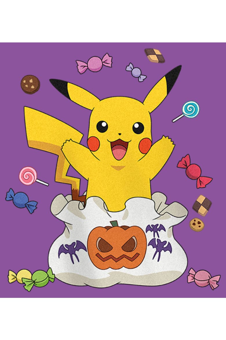 Girl's Pokemon Halloween Pikachu Bag of Candy  Graphic T-Shirt, Alternate, color, Purple Berry