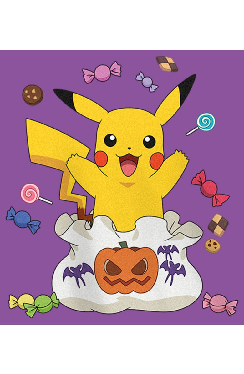 POKEMON Girl's Pokemon Halloween Pikachu Bag of Candy  Graphic T-Shirt, Alternate, color, Purple Berry
