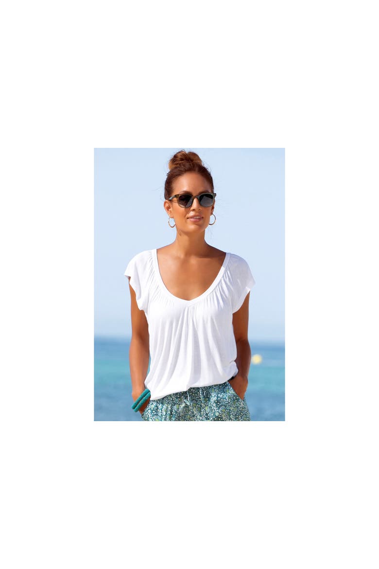 Casual V-Neck Top, Alternate, color, White