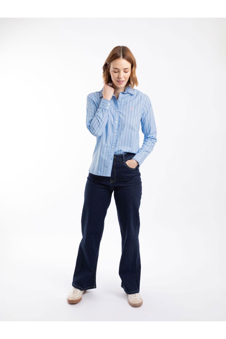 Roscoe Striped Boyfriend Shirt, Alternate, color, Denim