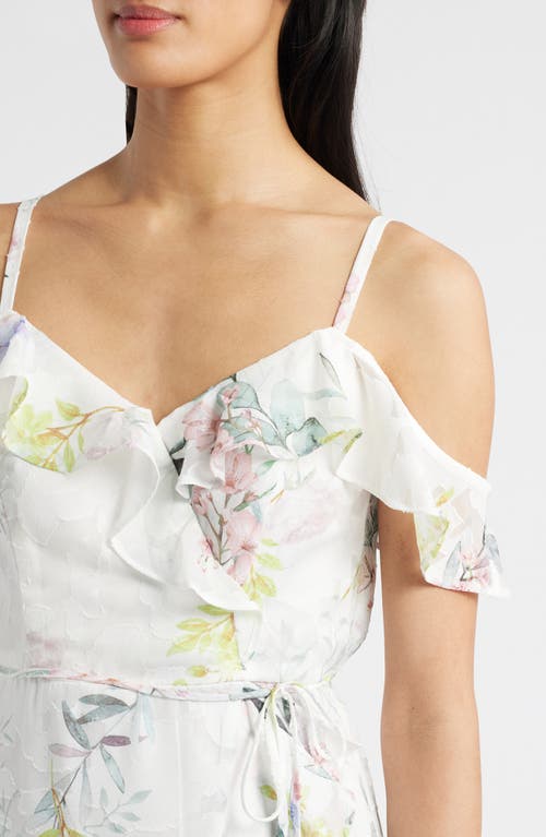 Julia Jordan Floral Ruffle High-low Wrap Dress In White