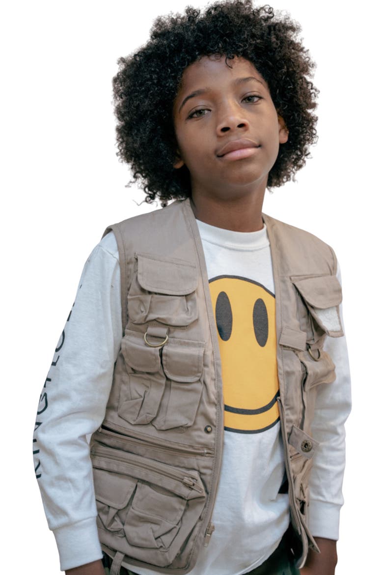 Kids' Cotton Blend Utility Vest, Alternate, color, KHAKI