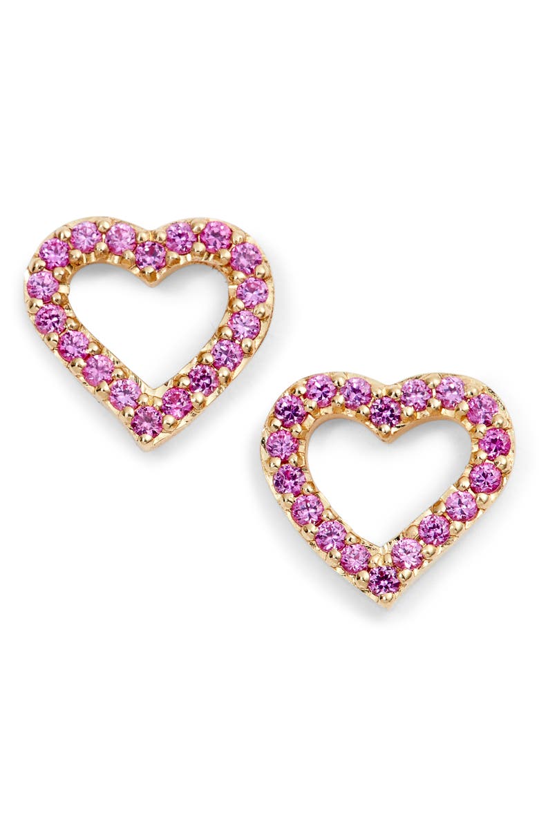 Lana Girl by Lana Jewelry Mini Heart Sapphire Stud Earrings, Main, color, 