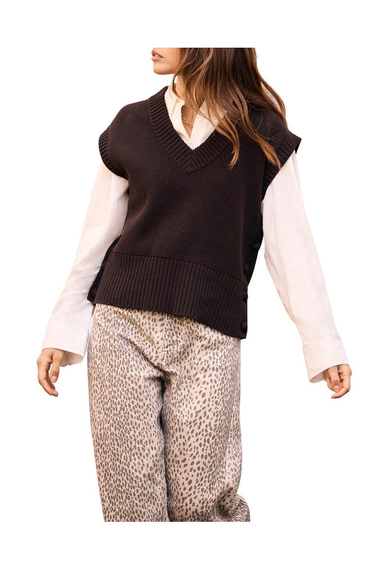 V Neck Tabard Sleeveless Vest Sweater, Alternate, color, Brown