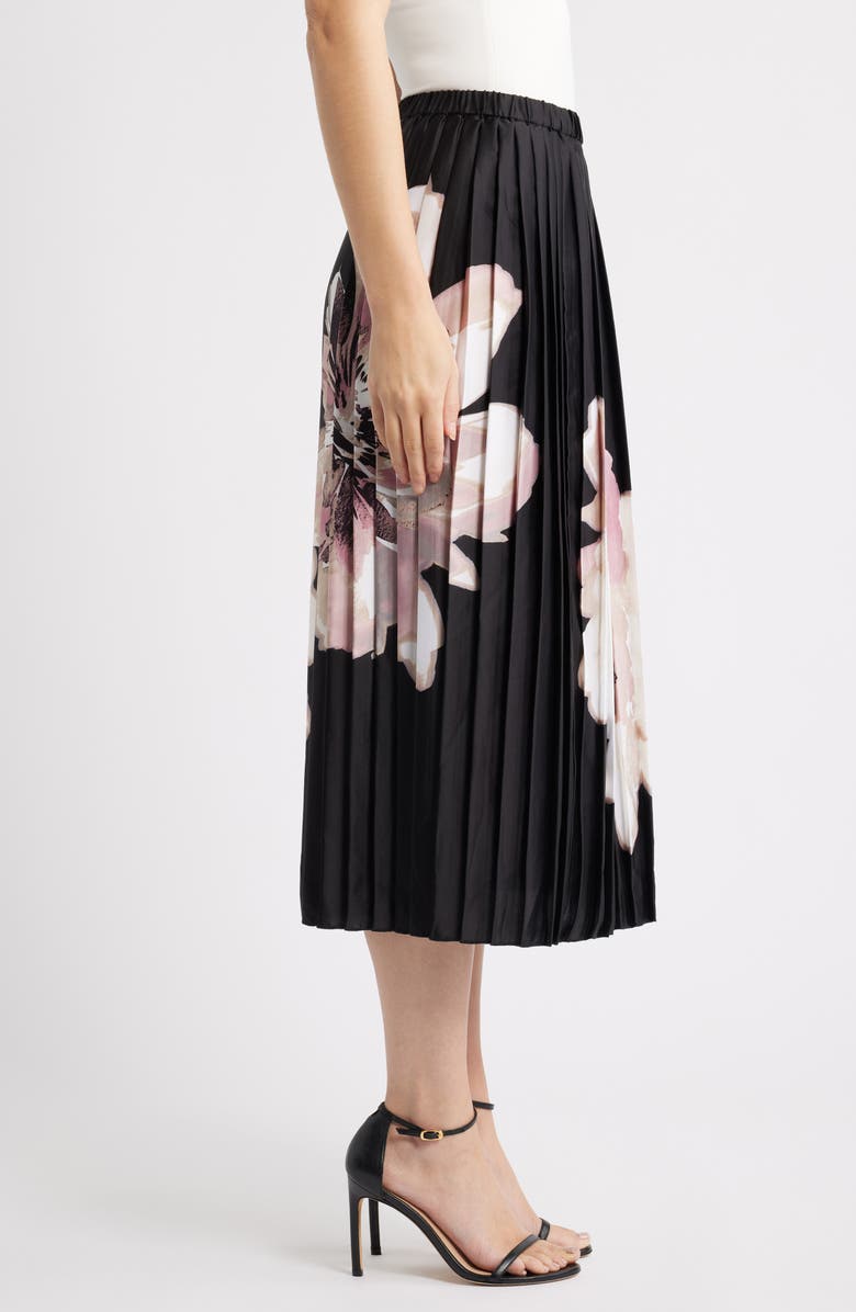 Anne Klein Print Pull-On Pleated Skirt, Alternate, color, Black Multi/ Black