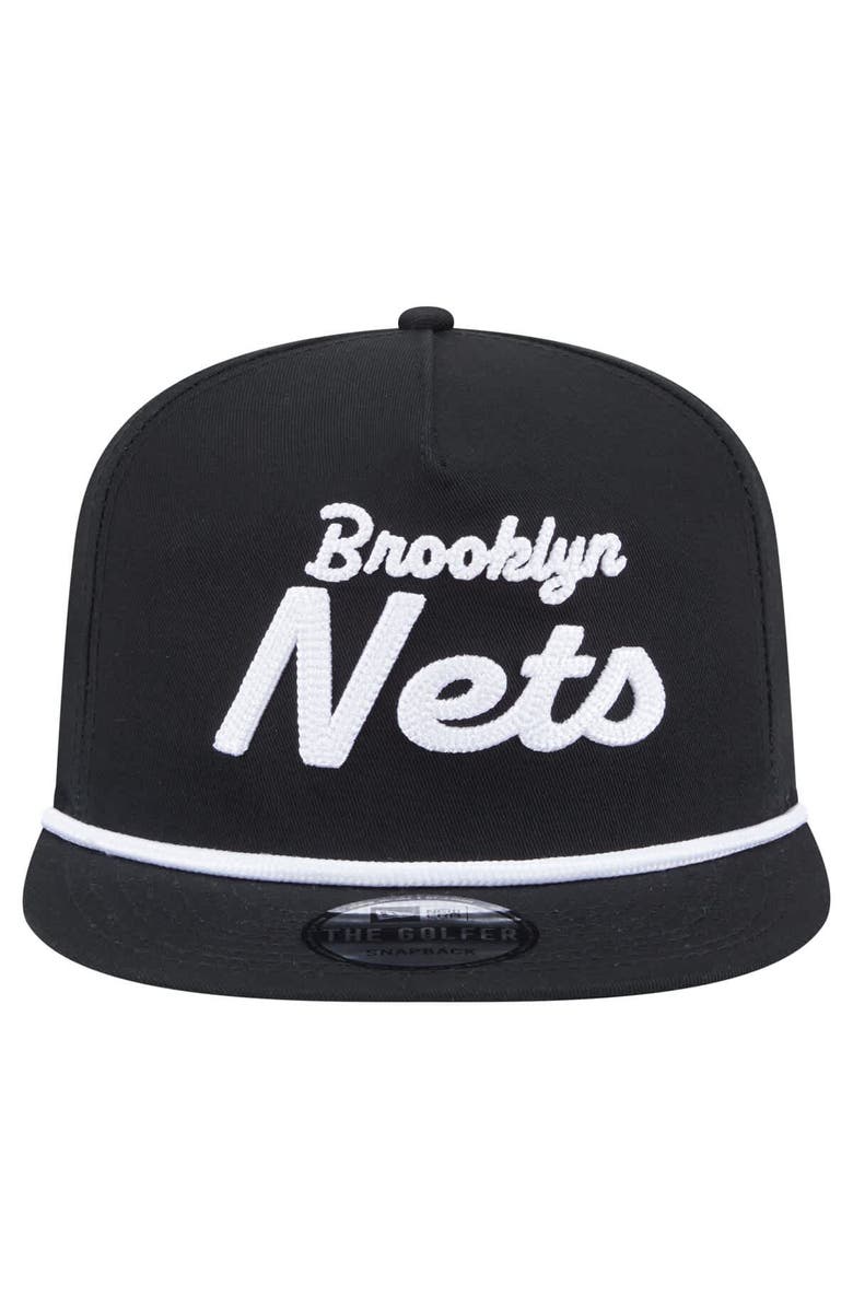 New Era Men's New Era Black Brooklyn Nets Team Text Golfer Snapback Hat, Alternate, color,