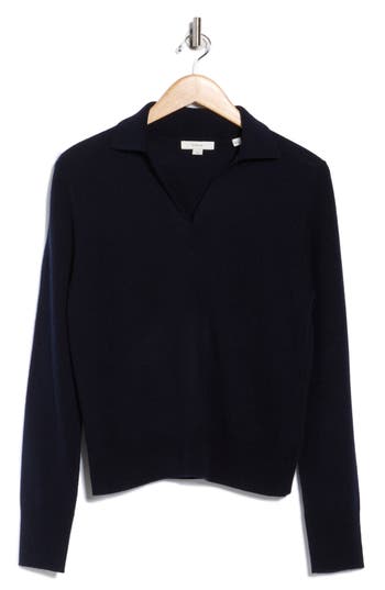 Vince Long Sleeve Wool Blend Polo In Blue