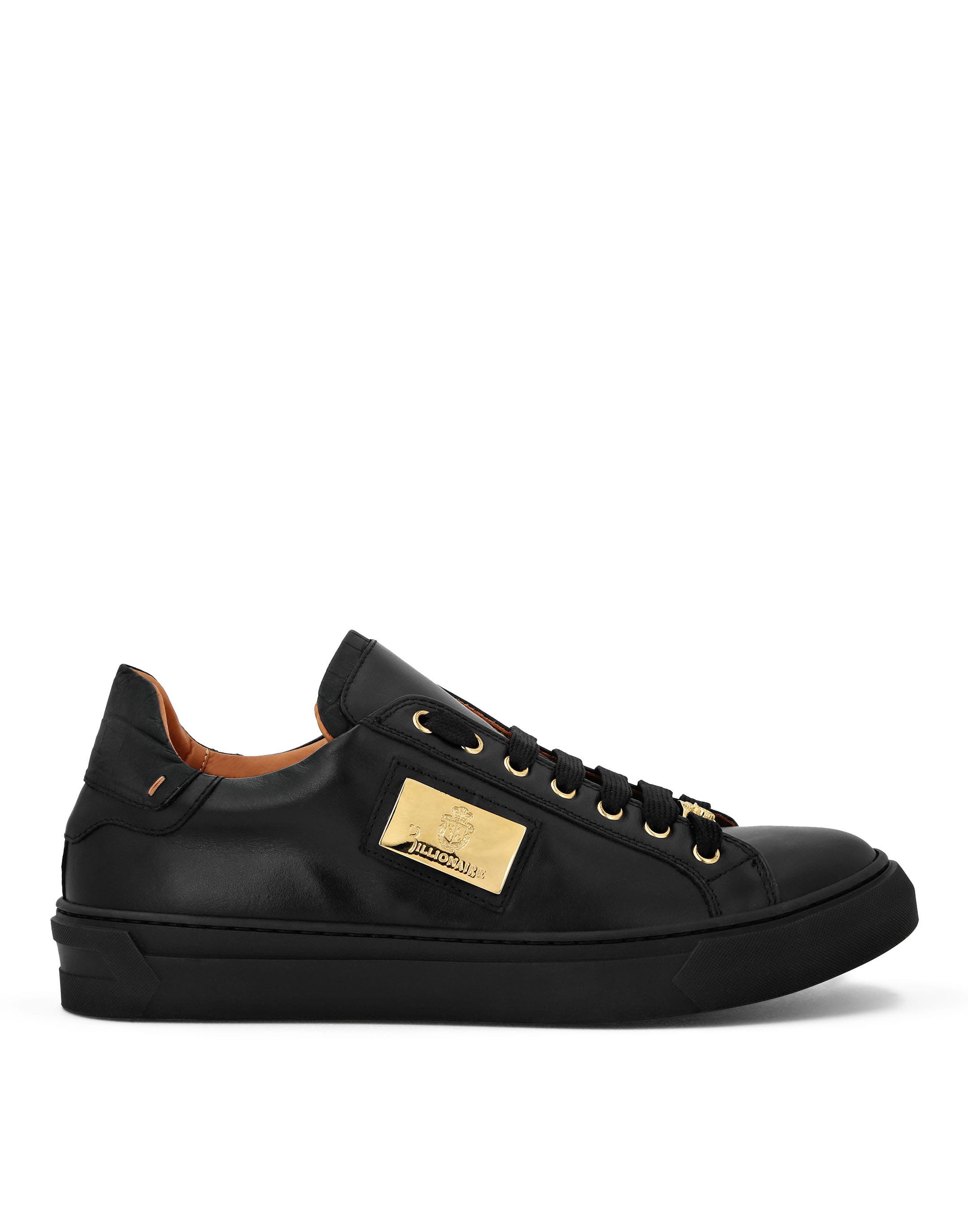 Croco Printed Nappa Leather Lo-Top Sneakers Men, Alternate, color, black/black