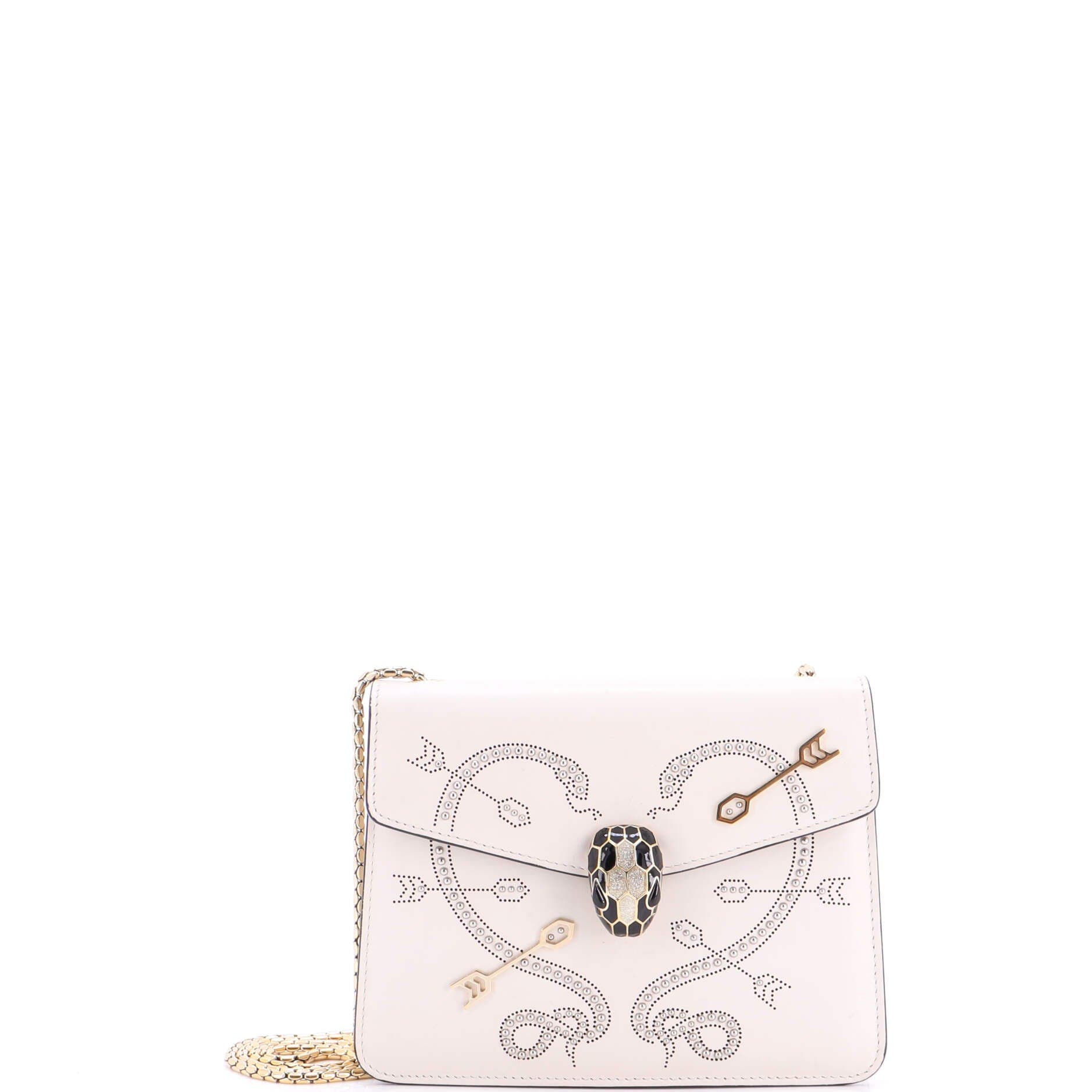 Serpenti Forever Shoulder Bag Embellished Leather Mini, Main, color, White