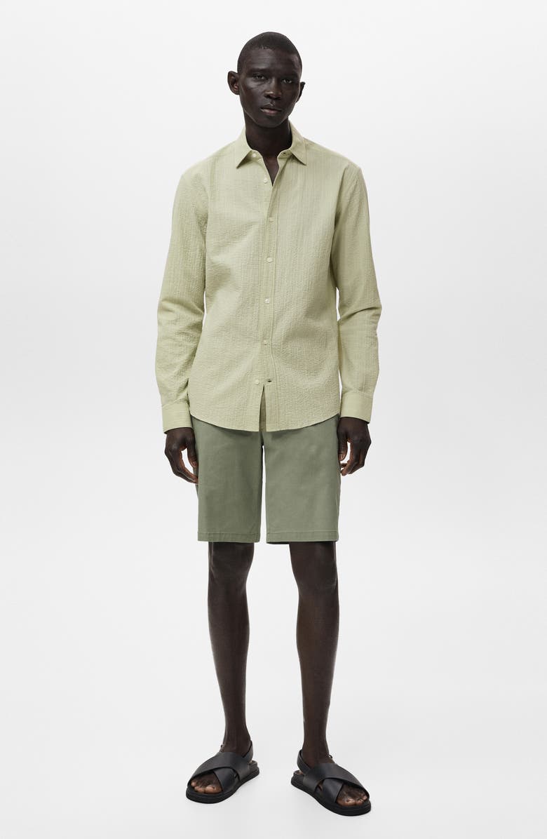 MANGO Regular Fit Textured Stripe Button-Up Shirt, Alternate, color, Pastel Green