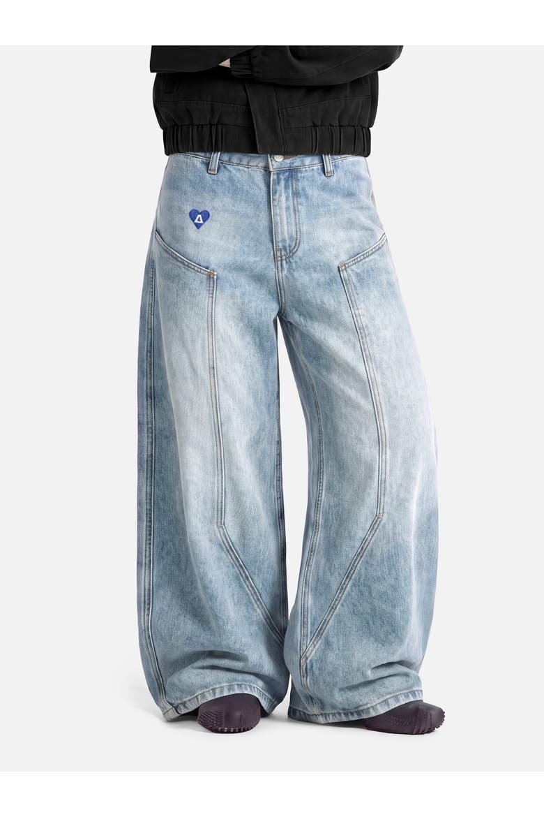 Seam Panel Baggy Barrel Jeans, Main, color, Blue