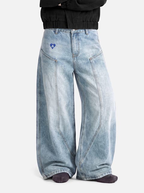 Seam Panel Baggy Barrel Jeans
