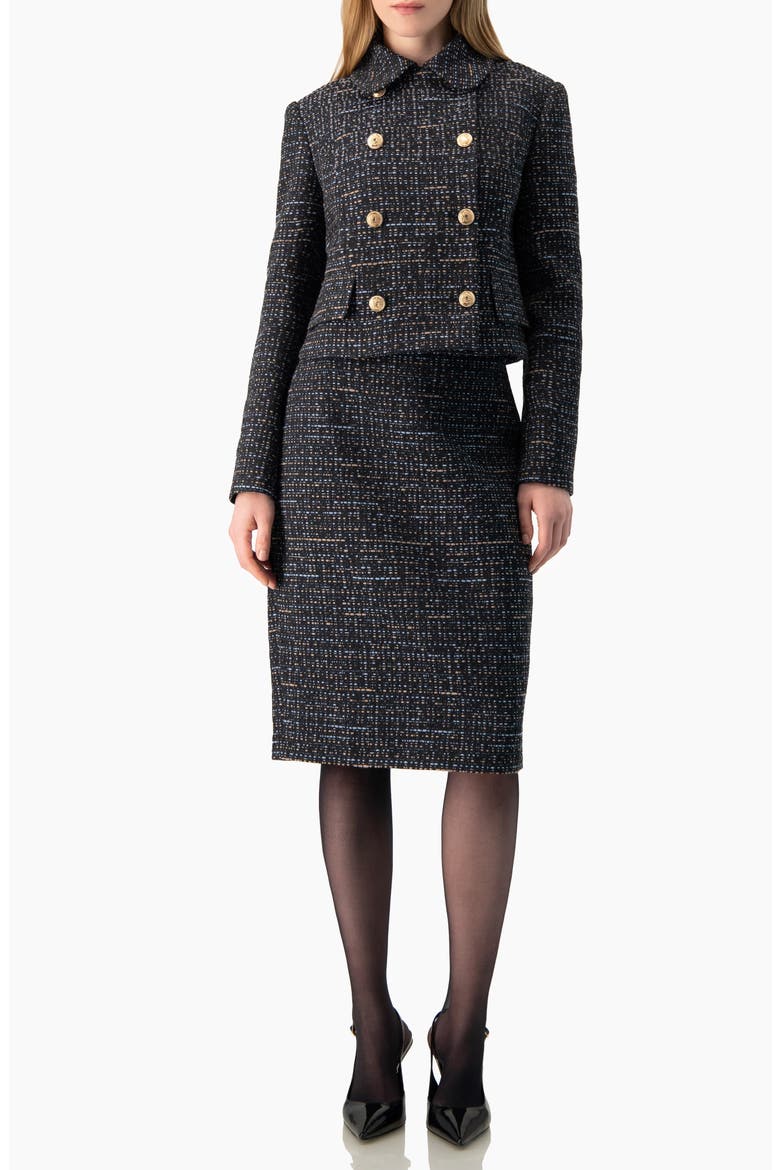 Tweed Pencil Skirt with Back Slit, Alternate, color, Navy Blue