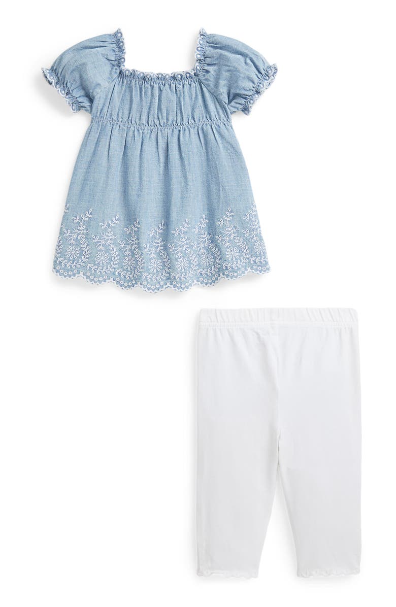Ralph Lauren Embroidered Cotton Chambray Top & Leggings Set, Alternate, color, 