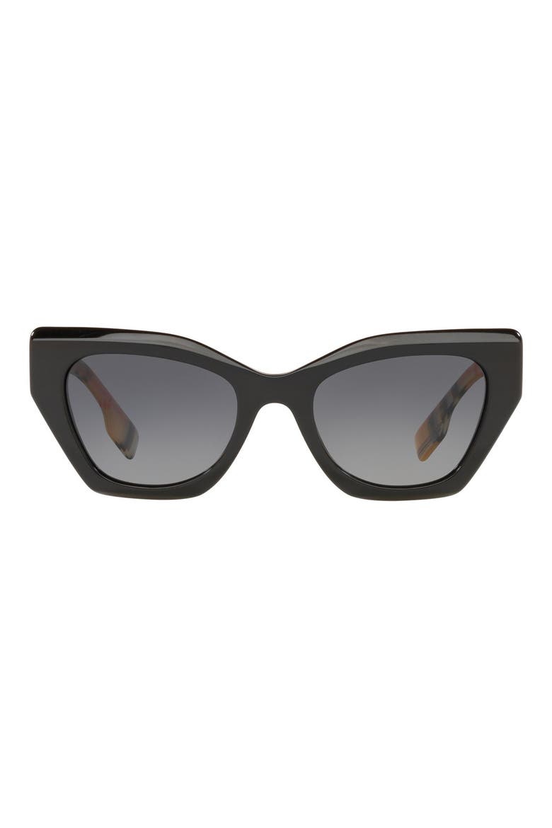 52mm Polarized Cat Eye Sunglasses, Alternate, color, BLACK/ DARK GREY GRAD