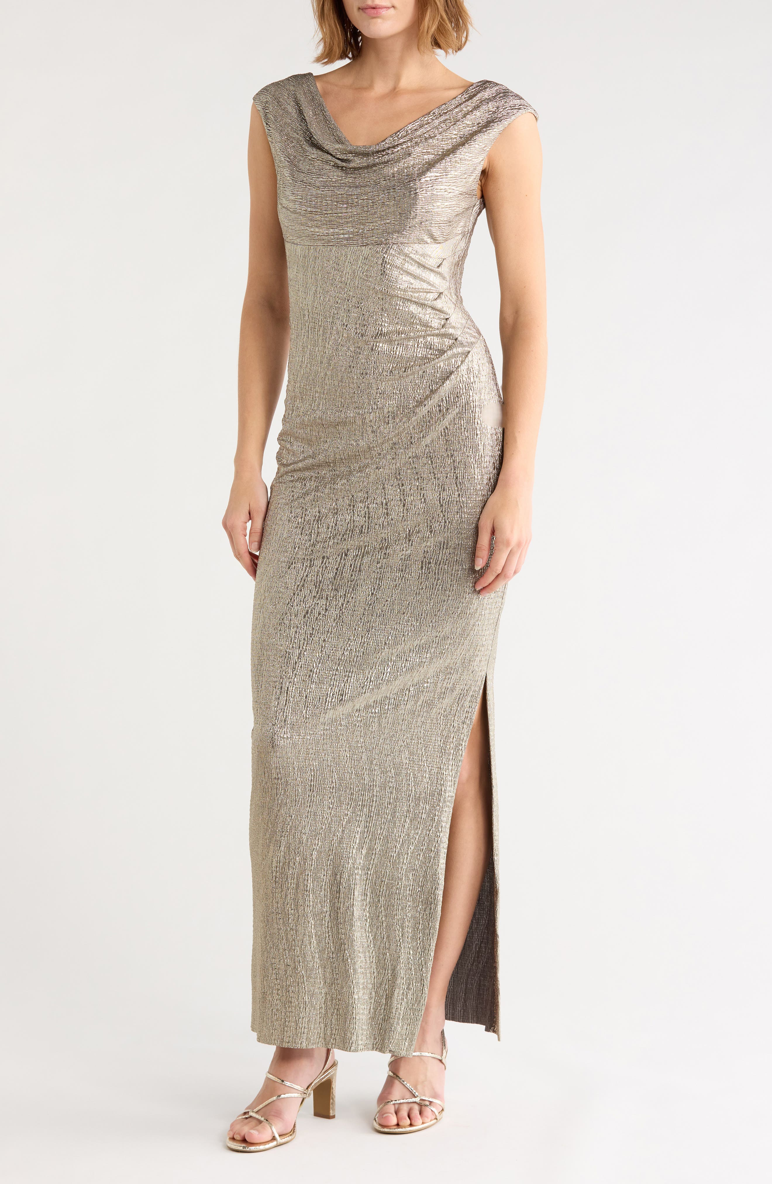 Connected Apparel Cowl Neck Evening Dress