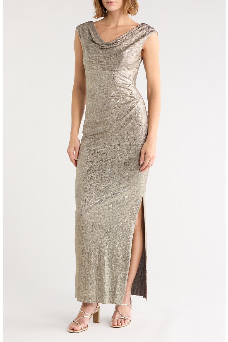 Cowl Neck Evening Dress, Main, color, MUSHROON/ GOLD
