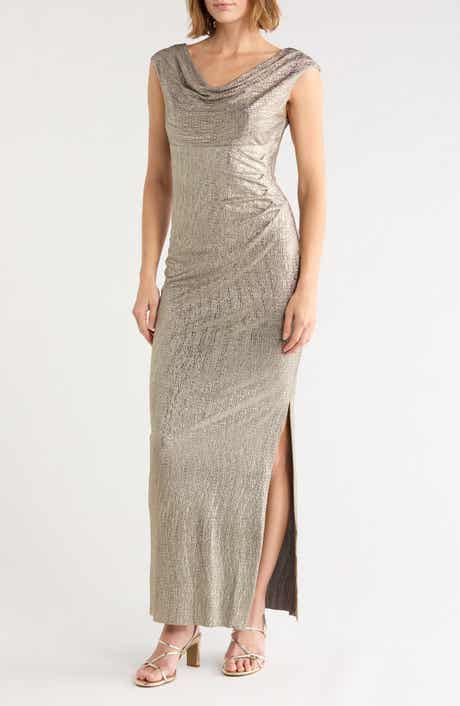 Connected Apparel Cowl Neck Evening Dress