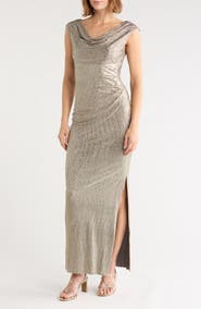 Connected Apparel Cowl Neck Evening Dress
