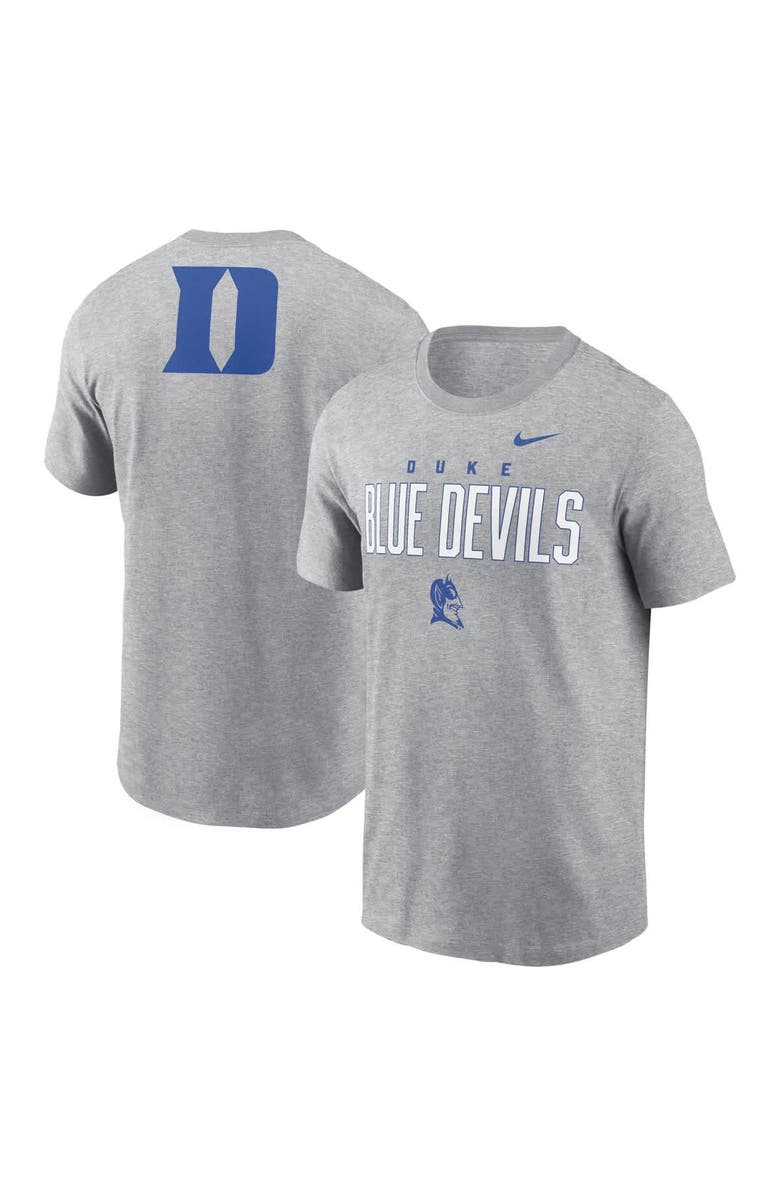 Nike Men's Nike Heather Gray Duke Blue Devils Campus 2-Hit Primary Mascot T-Shirt, Alternate, color, 