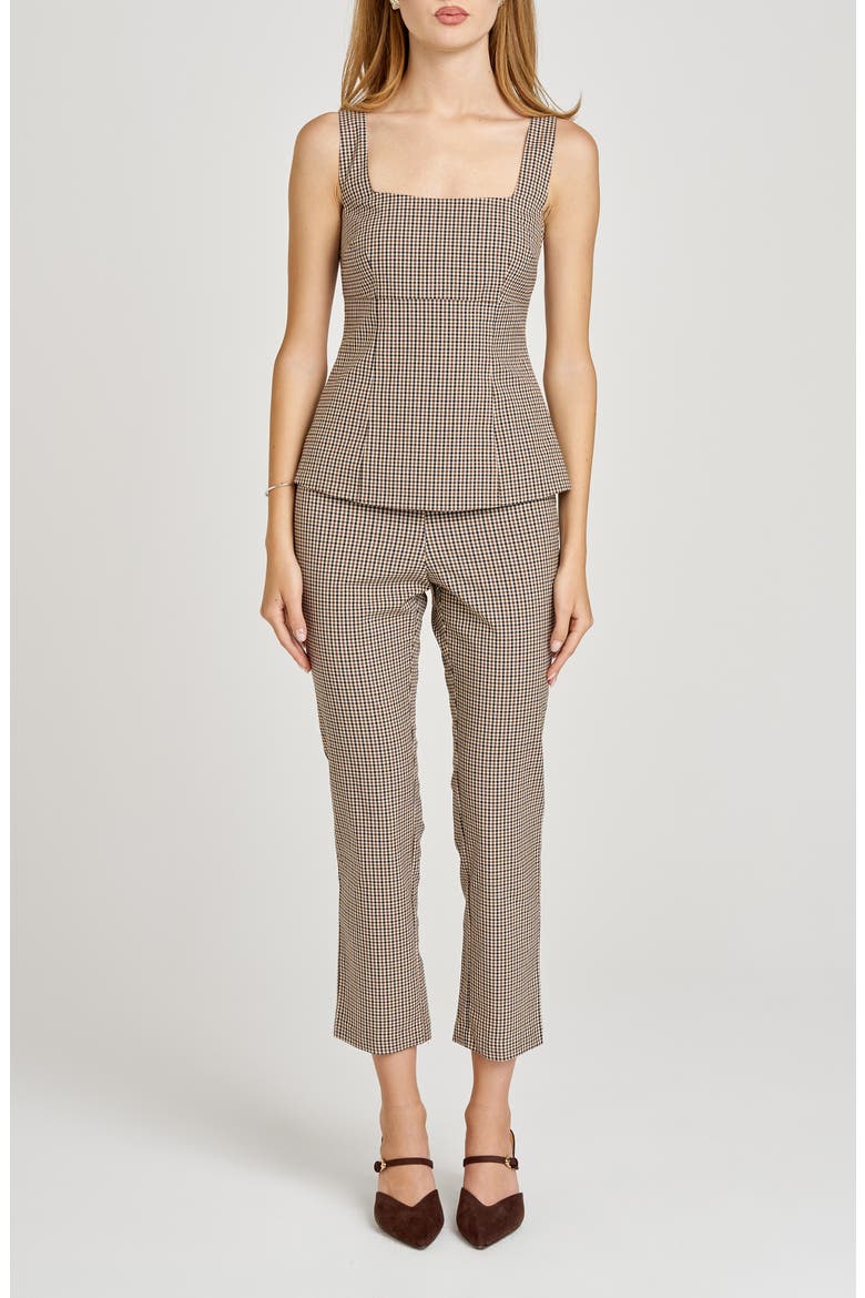 x Sara Walker Carolyn Check Pants, Main, color, BROWN