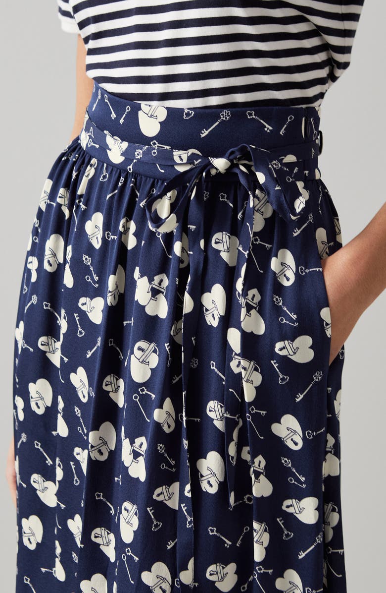 LK Bennett Valerie Heart Print Skirt, Alternate, color, Navy/ Cream