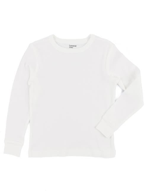 Leveret Kids Long Sleeve T-shirt, 100% Cotton, Solid Colors In White