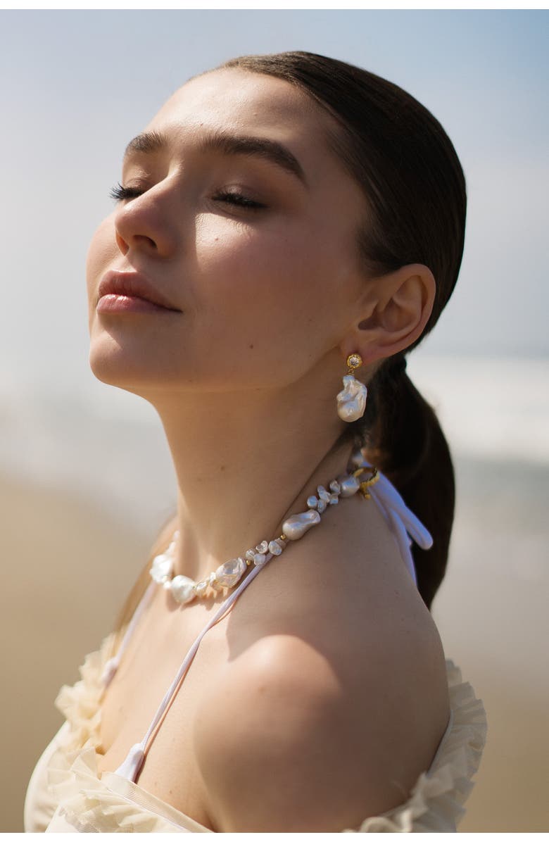 Classicharms Skyler Freshwater Baroque Pearl Drop Earrings, Alternate, color, Gold/Clear