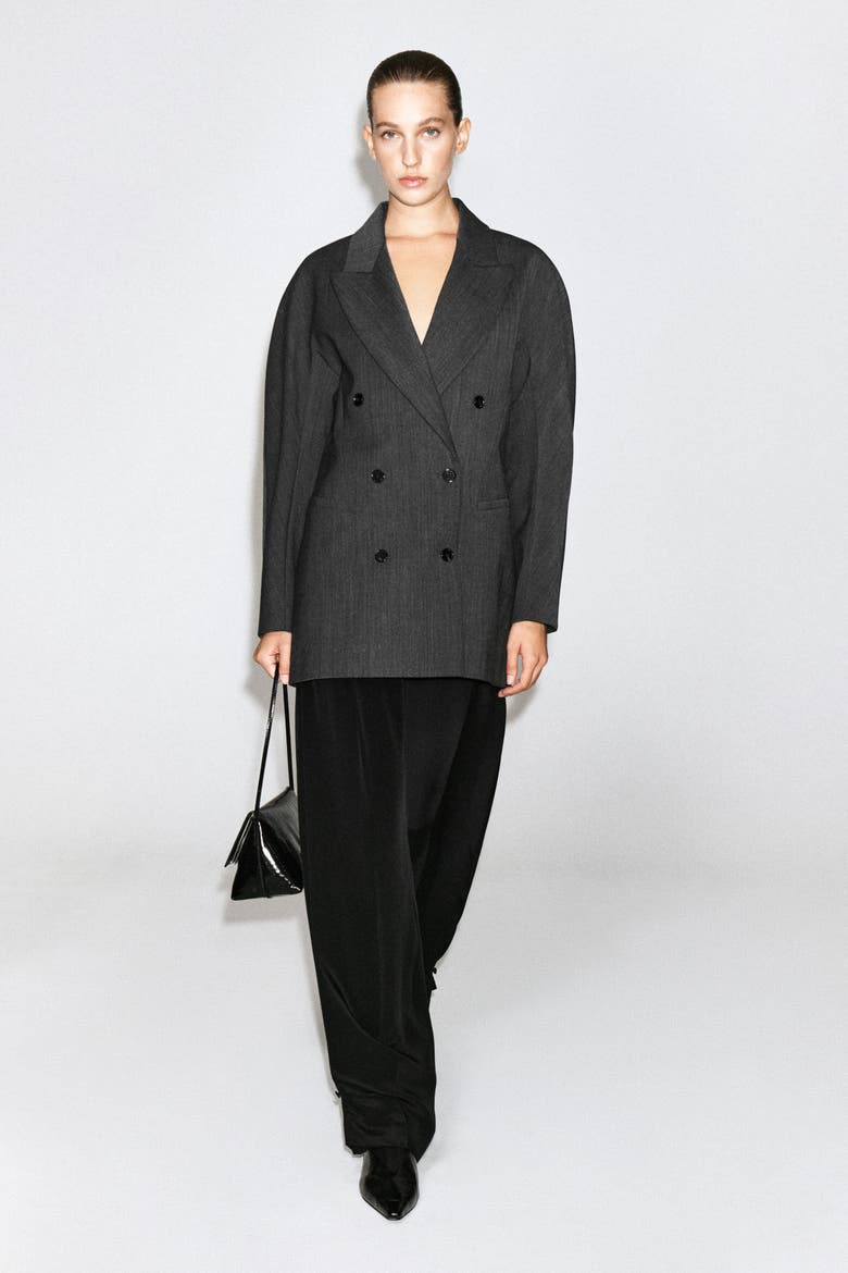 Sculpted Double-breasted Long-line Blazer, Alternate, color, GRAY MÉLANGE