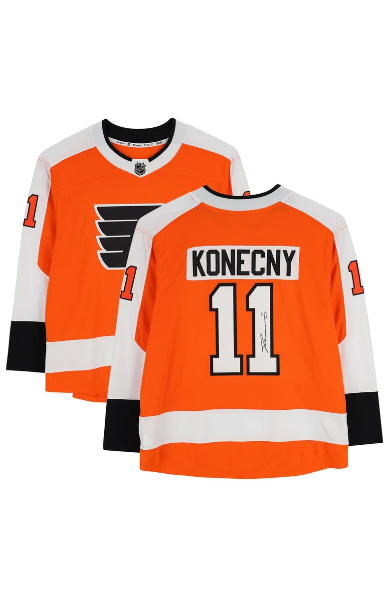 FANATICS AUTHENTIC Travis Konecny Philadelphia Flyers Autographed Orange Fanatics Breakaway Jersey, Main, color, 