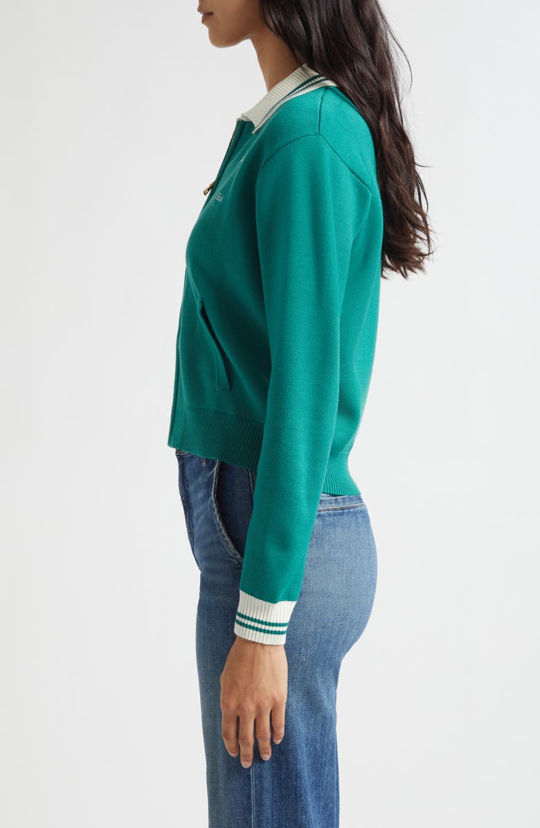 Sporty & Rich Crown Embroidered Full Zip Cardigan, Alternate, color, Alpine