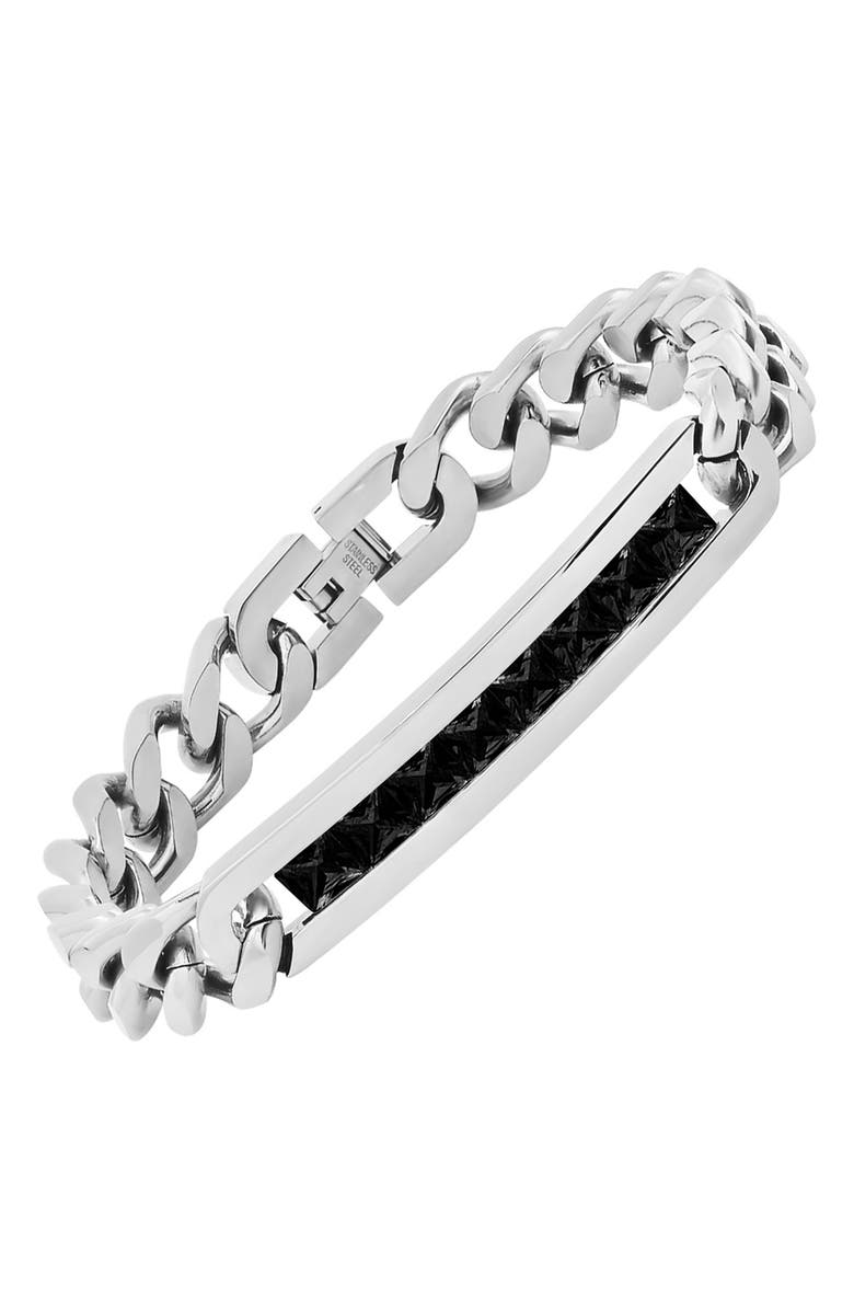 STEELTIME Inlaid Crystal ID Bracelet, Alternate, color, Metallic