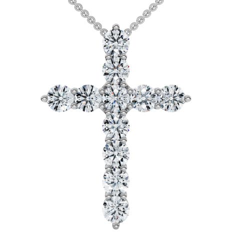 1.25Ct Diamond Cross 14k Gold 18" Necklace 1" Tall Lab Grown