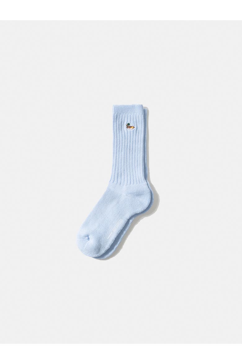 Duck Logo Ribbed Crew Socks, Main, color, Plain Light Blue