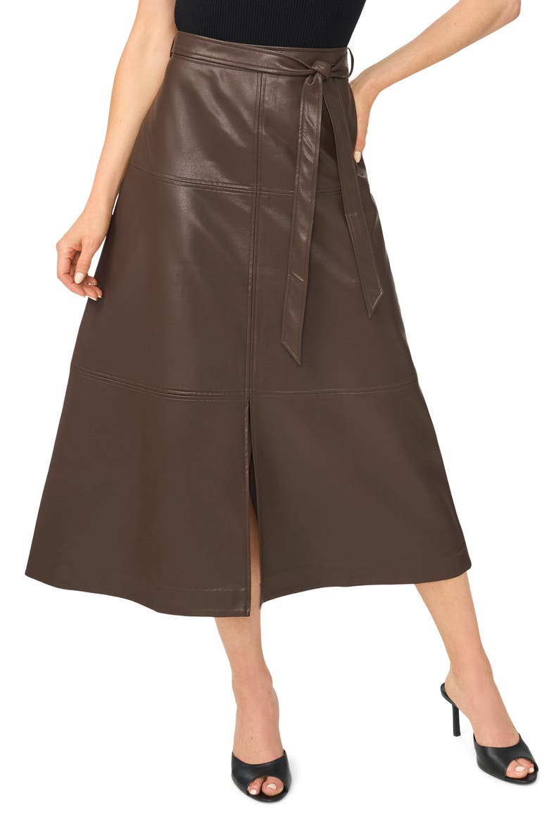 Seamed Tiered Faux Leather Midi Skirt, Main, color, DELICIOSO