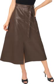 Halogen® Seamed Tiered Faux Leather Midi Skirt