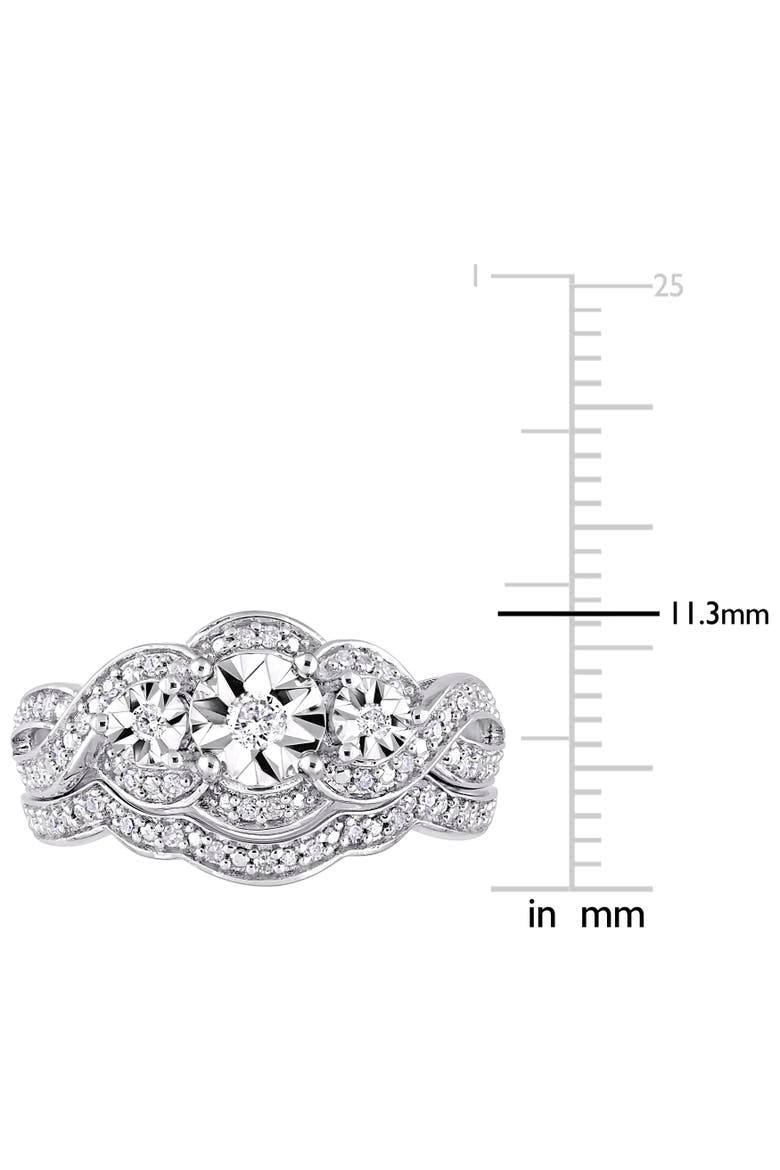 Diamond 3-Stone Bridal Ring Set, Alternate, color, Sterling Silver