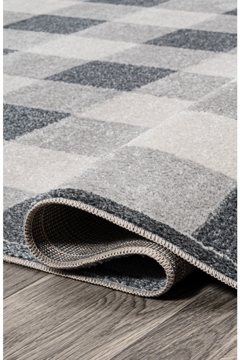 Gingham Gradient Plaid Cottage Machine-Washable Area Rug, Alternate, color, Light Gray/Dark Gray/Cream