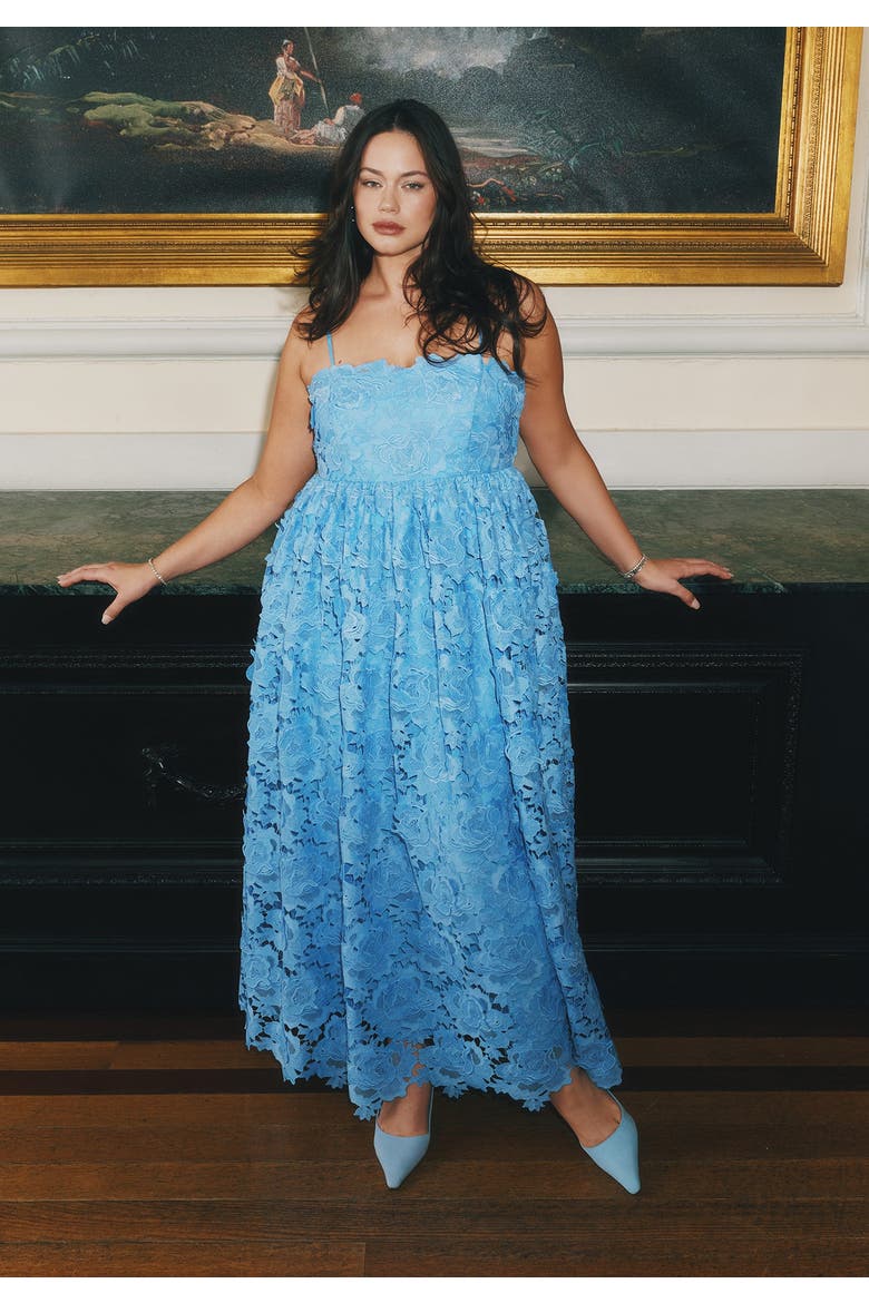 Fit And Flare Lace Gown, Main, color, LIGHT OCEAN BLUE