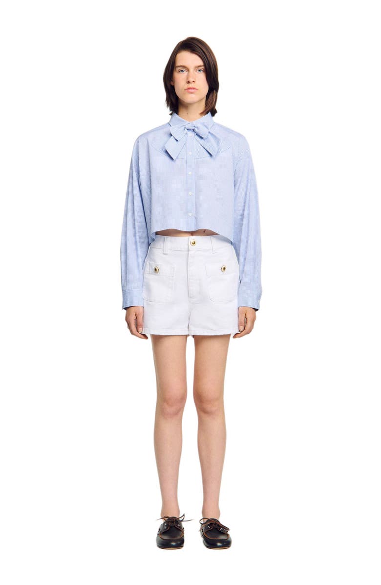 SANDRO Bow collar shirt, Main, color, Ciel / Blanc