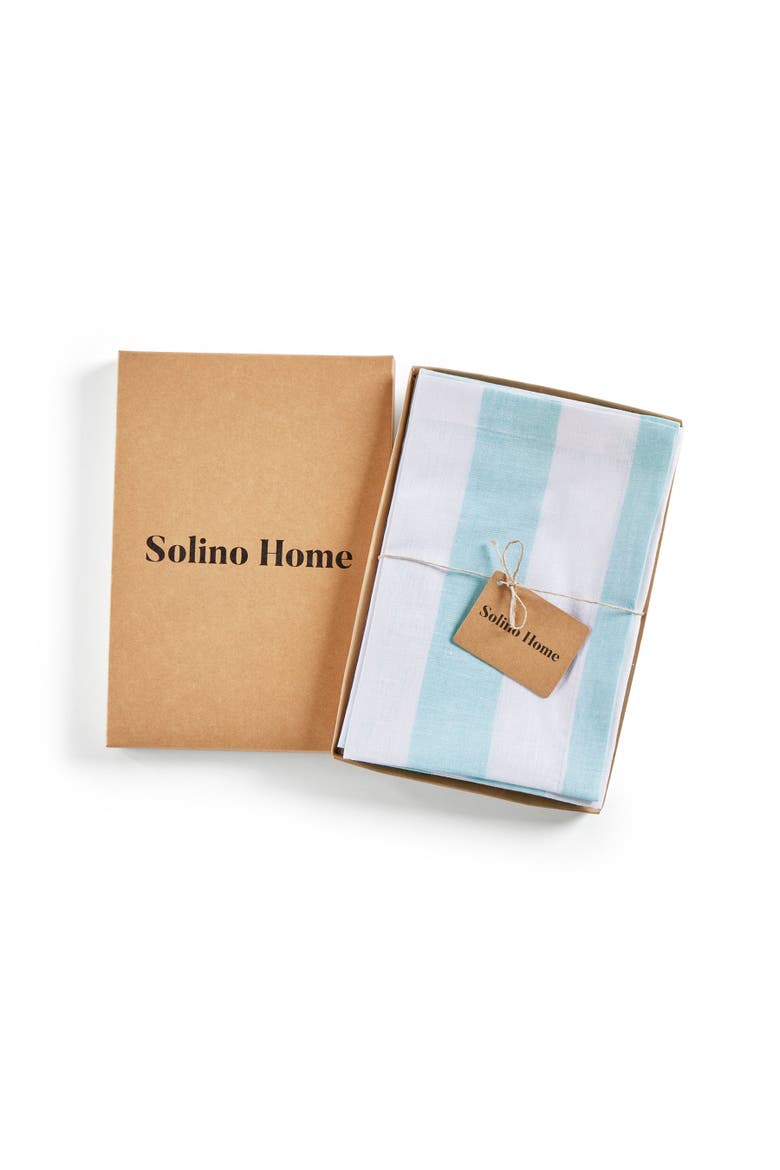 Linen Dinner Napkins Set of 4, 20 x 20" - Cabana Stripe, Alternate, color, Aqua and White