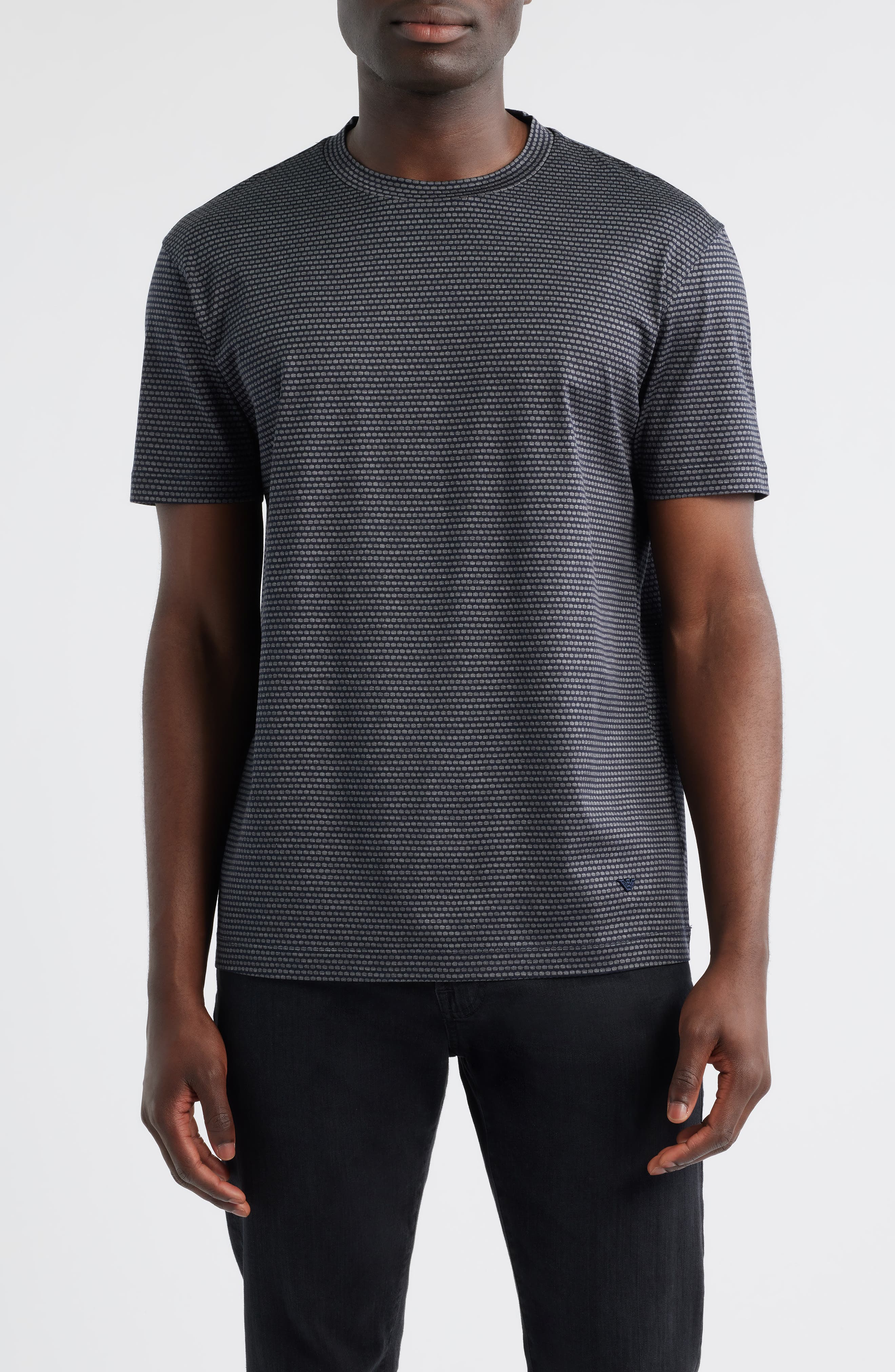 Emporio Armani Grid Print Lyocell & Cotton T-Shirt