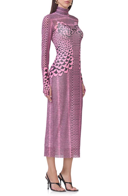 AFRM AFRM SHAILENE PRINT LONG SLEEVE POWERMESH MIDI DRESS
