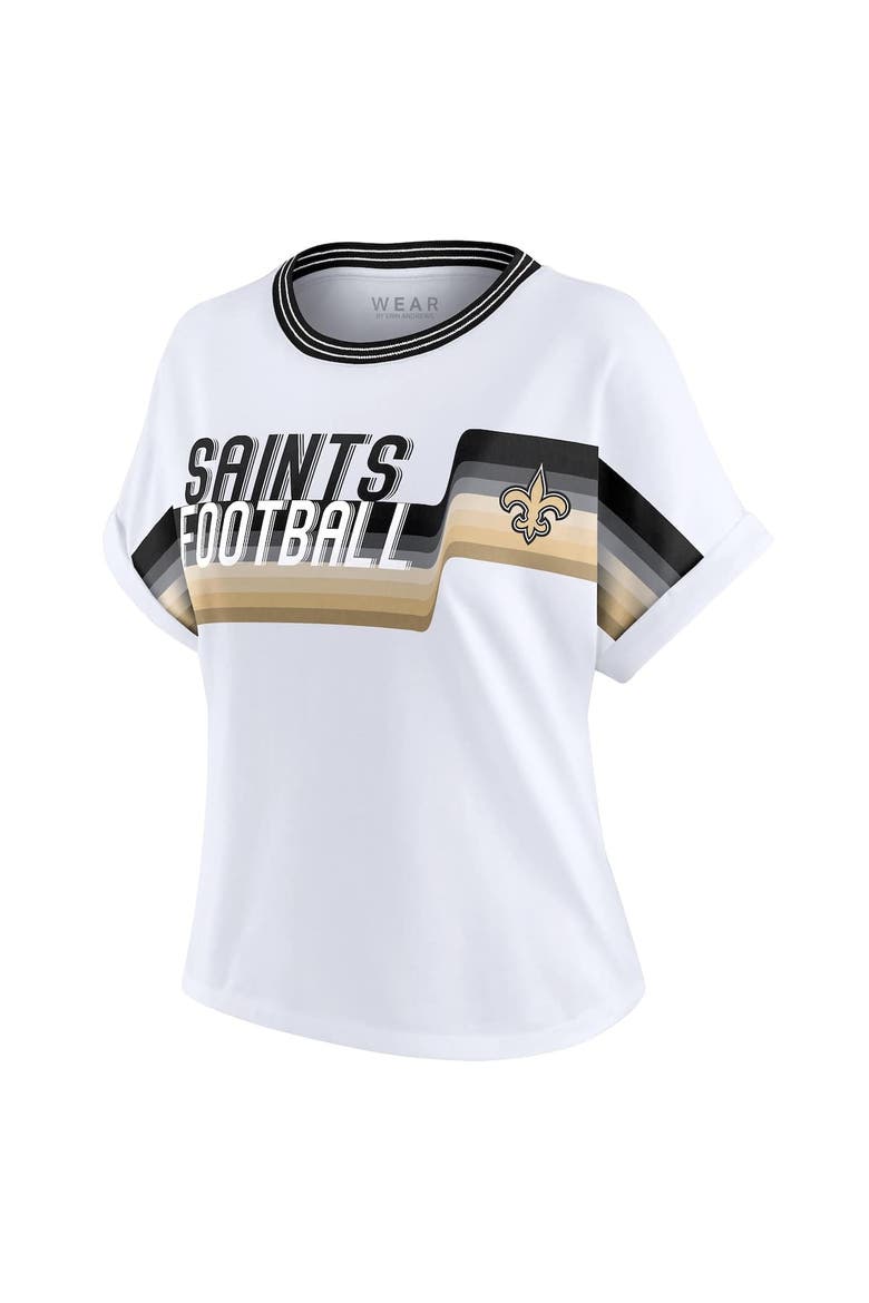Women's WEAR by Erin Andrews White New Orleans Saints Cropped Center Stripe Dolman T-Shirt, Alternate, color, White
