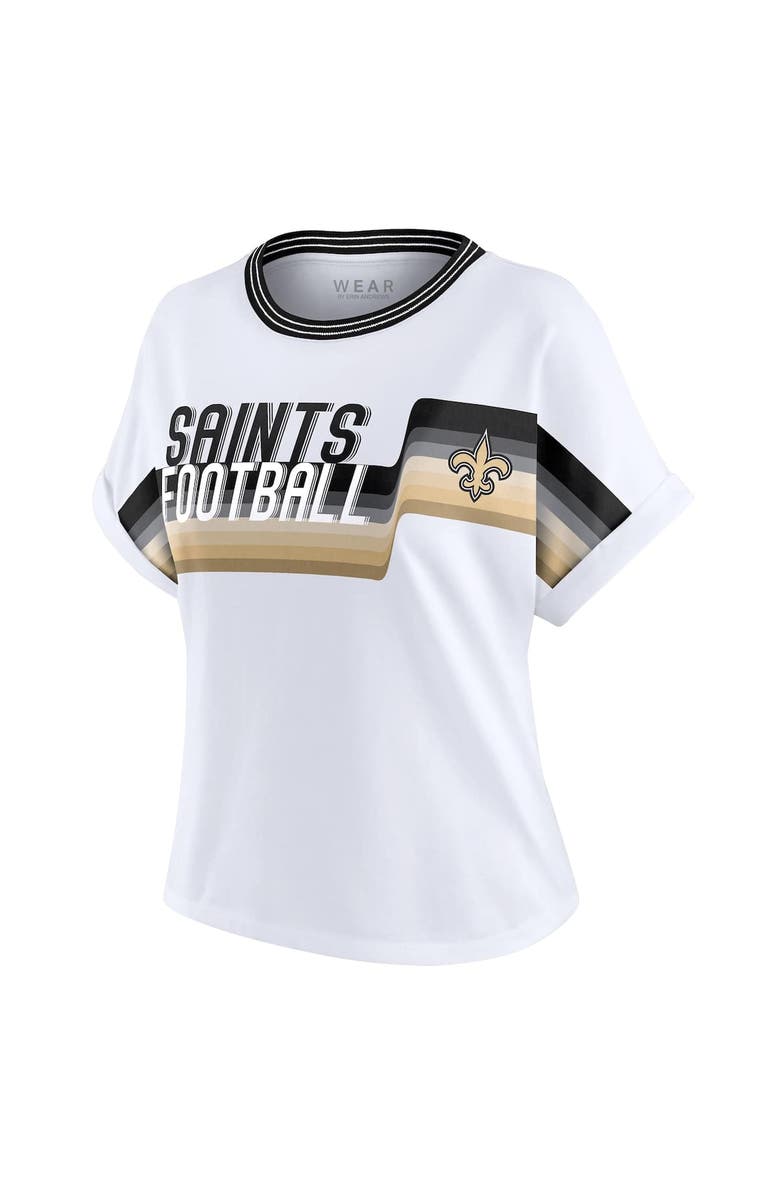WEAR by Erin Andrews Women's WEAR by Erin Andrews White New Orleans Saints Cropped Center Stripe Dolman T-Shirt, Alternate, color, White