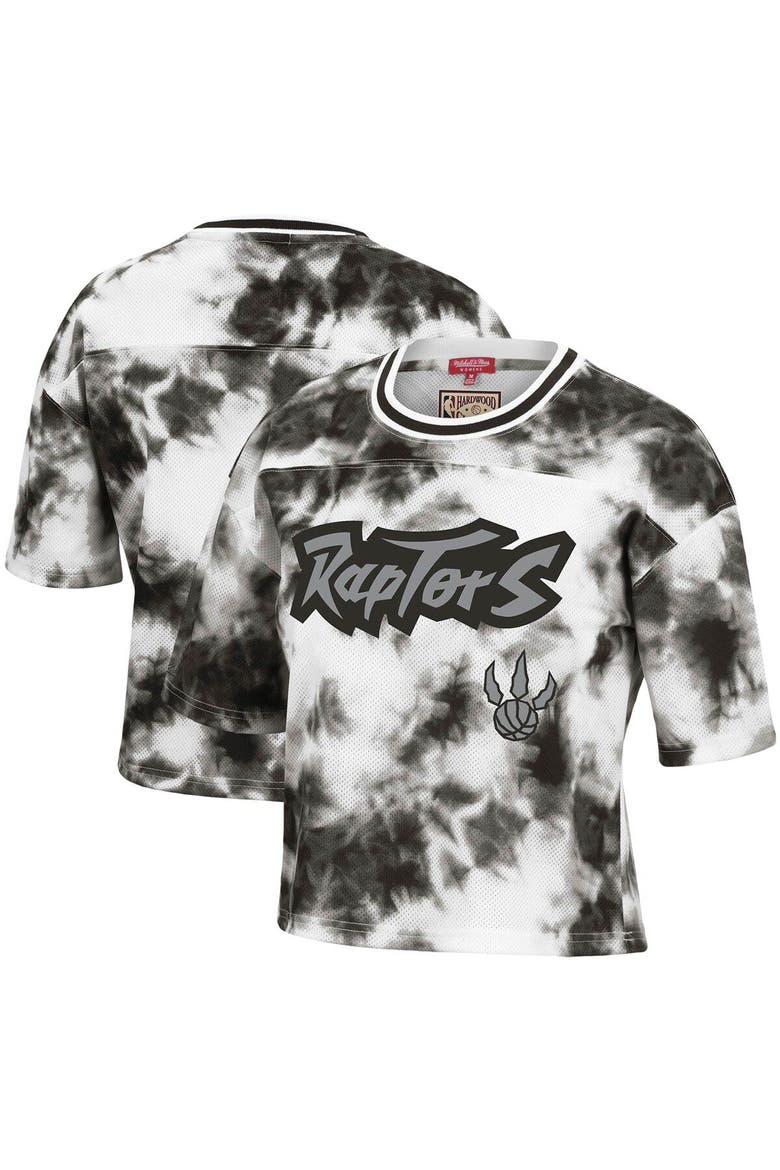 Women's Mitchell & Ness Black/White Toronto Raptors Hardwood Classics Tie-Dye Cropped T-Shirt, Main, color, Black