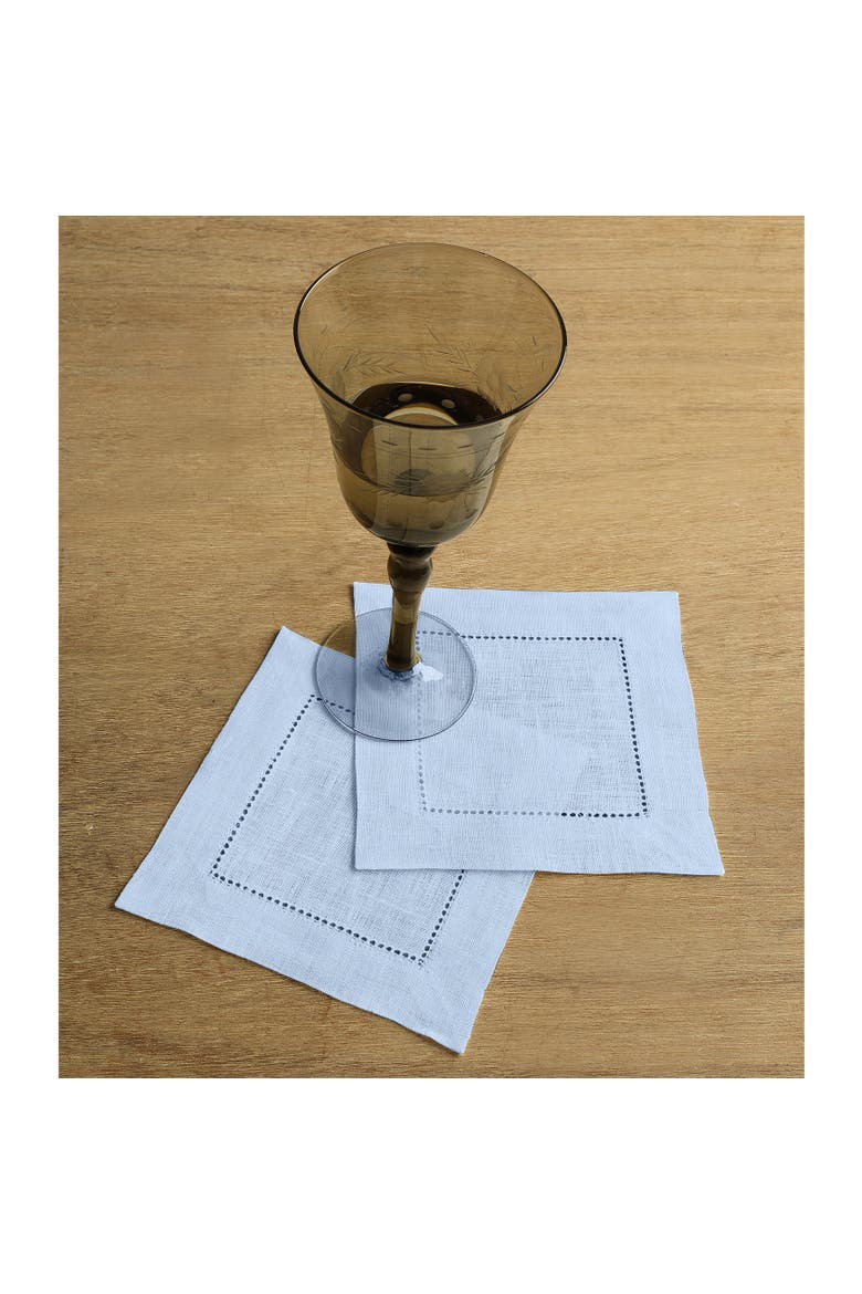 Linen Cocktail Napkins Set of 12, 6 x 6" - Classic Hemstitch, Alternate, color, Sky Blue
