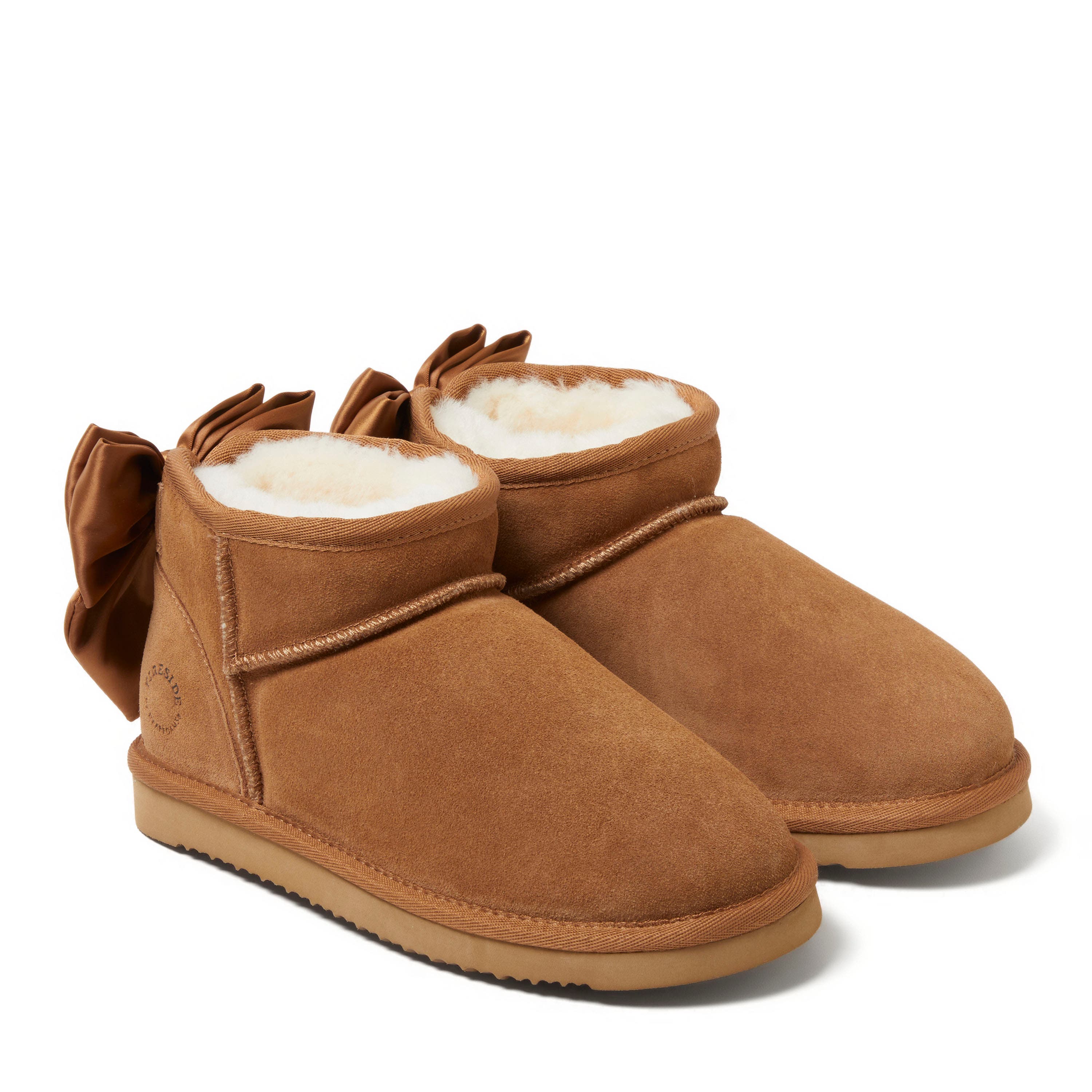 DEARFOAMS Fireside Riverland Genuine Shearling Bootie with Bow, Alternate, color, 