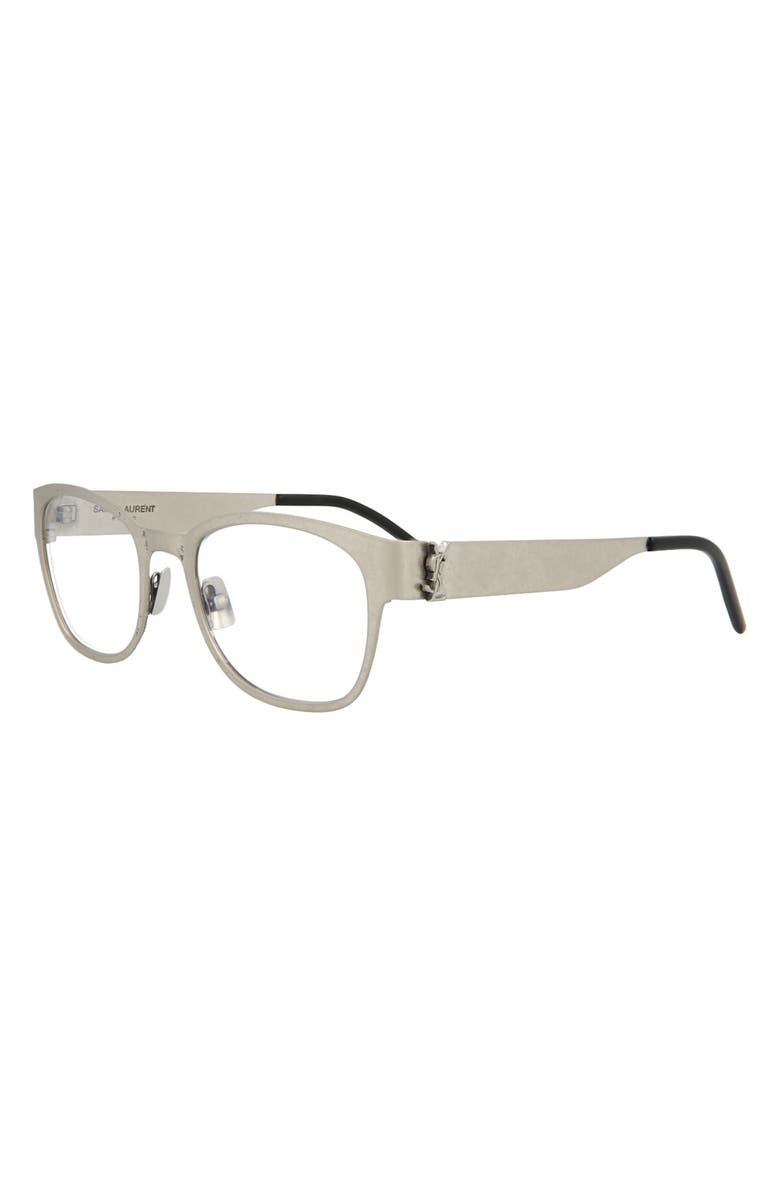 Saint Laurent 52mm Brushed Metal Rectangle Optical Frames, Alternate, color, 